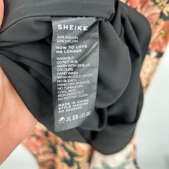 NWOT SHEIKE Orange Black Floral Print Button Down Puff Sleeve Boho Midi Dress 10 - Picture 9 of 9